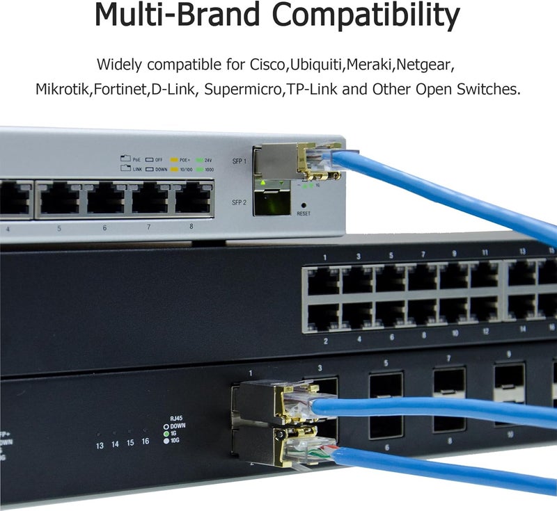 6COM 1Pack 10GBase-T SFP+ Transceiver, 10Gb SFP+ to RJ45 Copper SFP Module, Compatible for Cisco SFP-10G-T-S, Ubiquiti uacc-cm-rj45-mg, Netgear, Mikrotik, TP-Link(CAT.6a/7, 30m/98.4ft) - Image 3